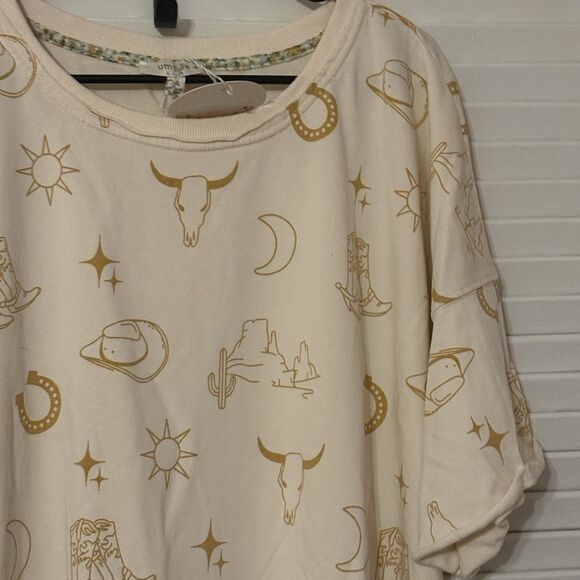 Umgee Western Pullover Raw Hem Terry Sweatshirt Tunic Dress TX Cowgirl Print 2xl - Picture 9 of 12
